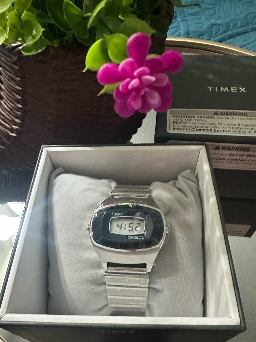 Timex Silver Watch with Black Dial and Metal Bracelet